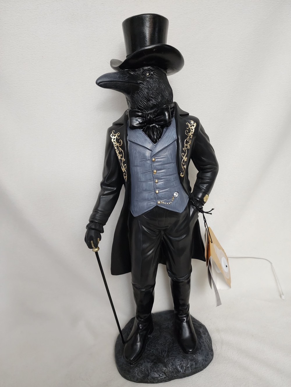 Edgar Allen Poe Lightup Raven Gentleman Bird Statue with Blue Vest -